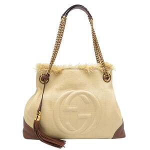 GUCCI Cream Straw Shoulder Bag